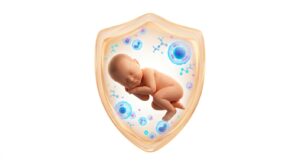 신생아의 안전과 피부 보호를 상징하는 3D 의학 일러스트